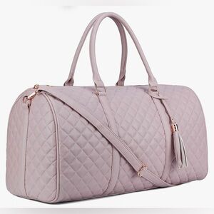 Women's Quilted Leather Weekender Travel Duffel Bag Large 22" Size- Dusty Pink